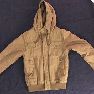 Army green cotton utility jacket with hood